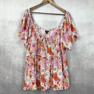 Torrid Babydoll Crinkle Top Womens‎ Size 4X Floral Gauzy Milkmaid Boho Cottage